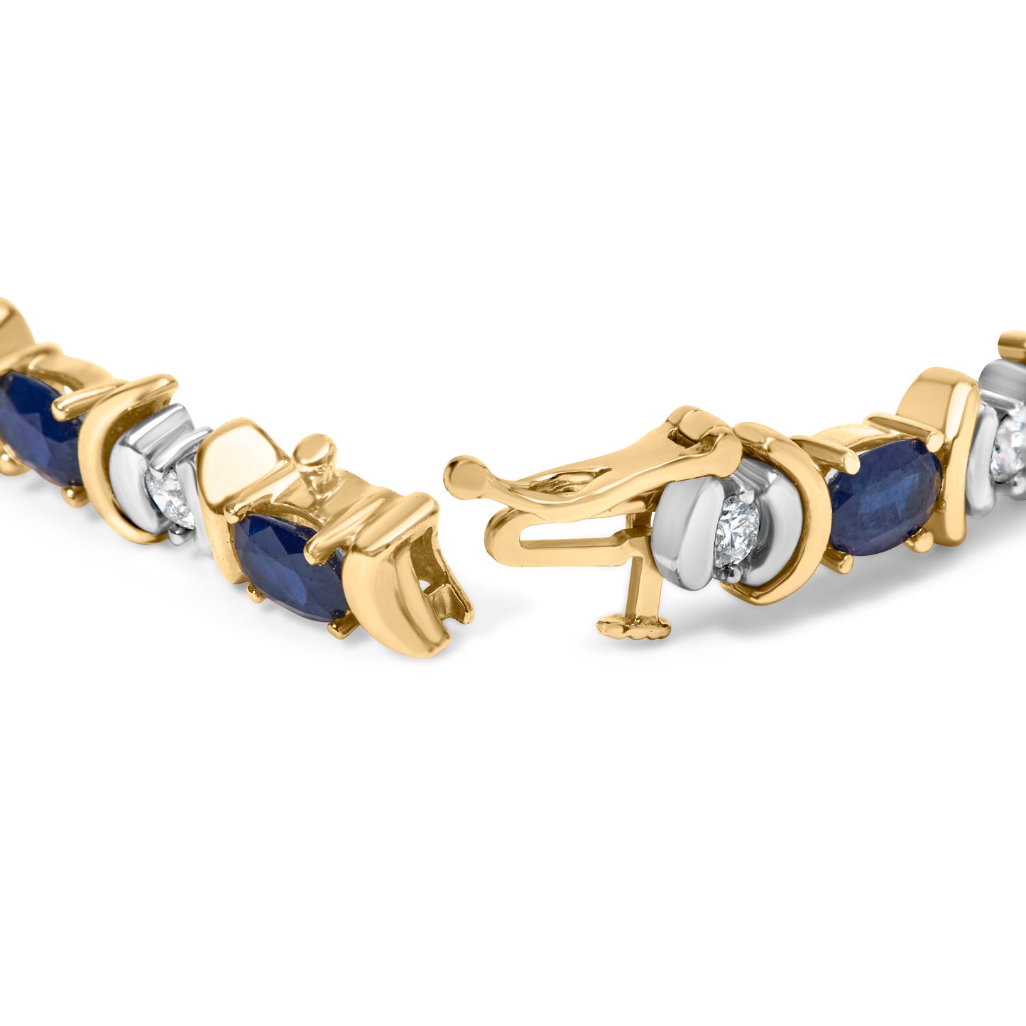 Pulsera de eslabones de diamante y zafiro azul de oro amarillo de 14K - 7 pulgadas