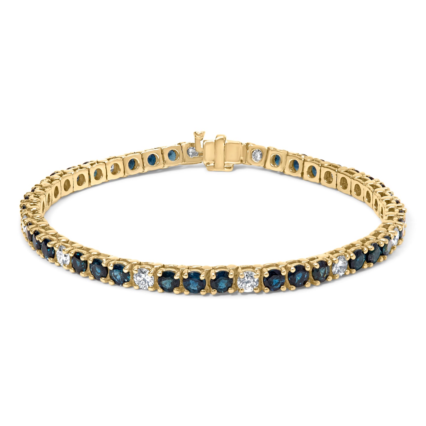 Bracelet de tennis en or jaune 18K avec diamants et saphirs bleus - 7 pouces