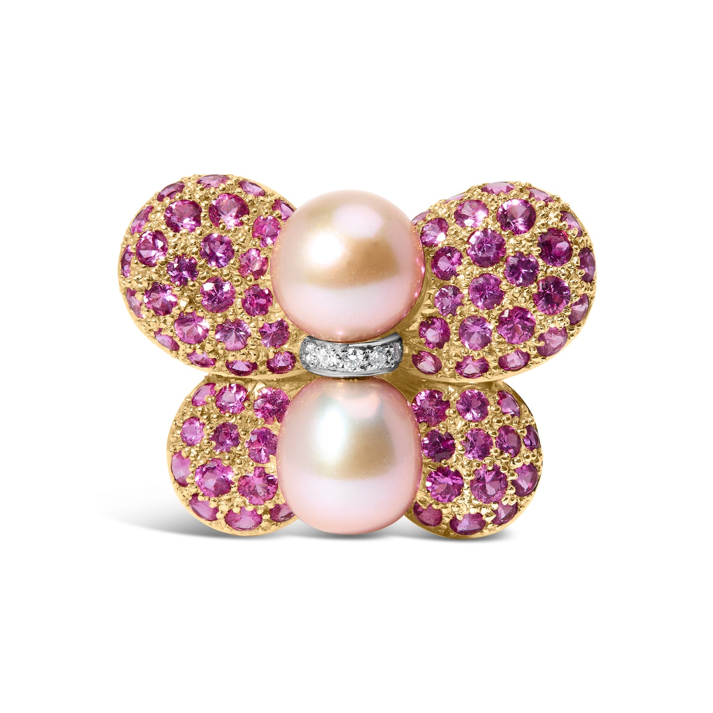 Broche de mariposa de perla del mar del sur y zafiro rosa de 18 quilates