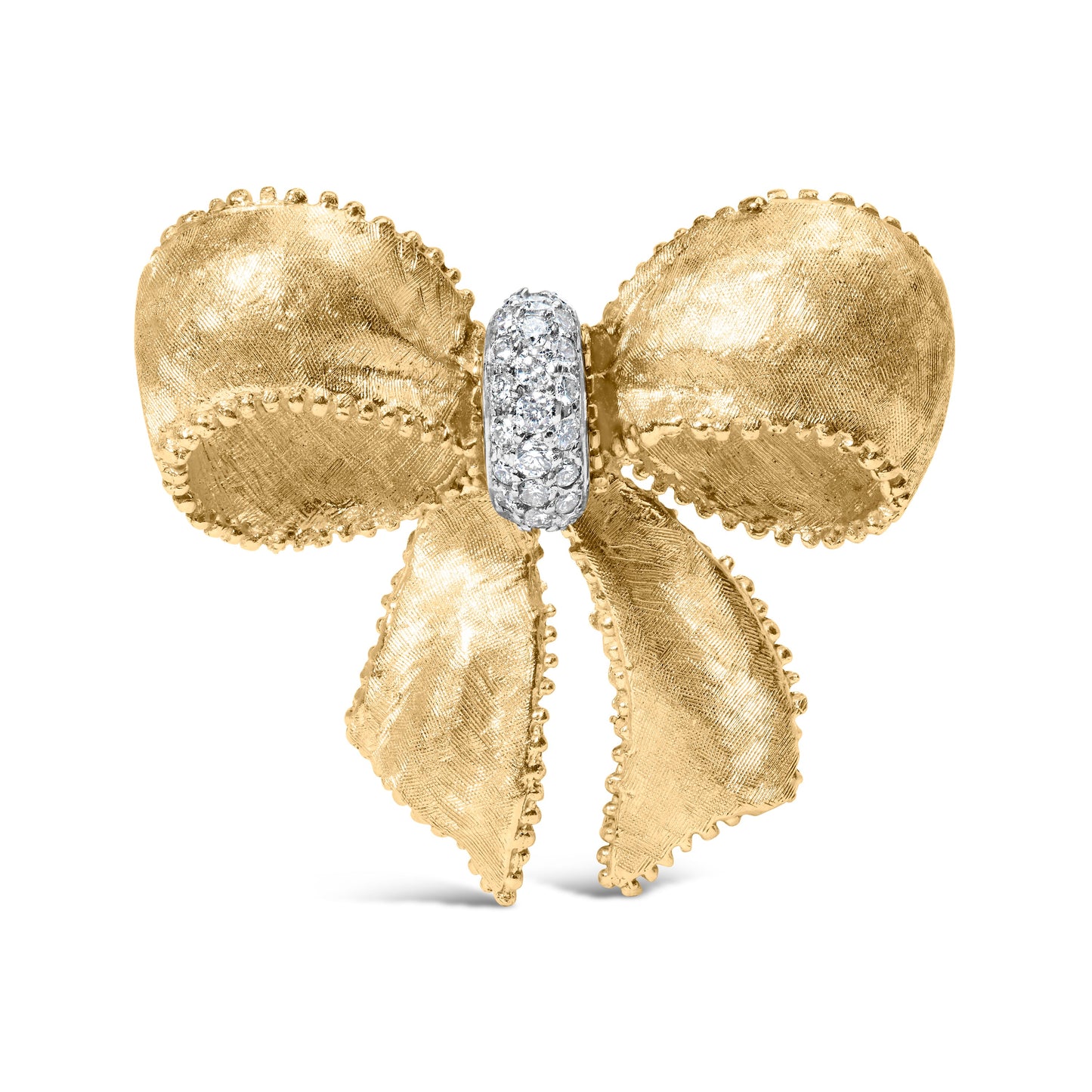 18K Yellow Gold Diamond Bow Pin Brooch