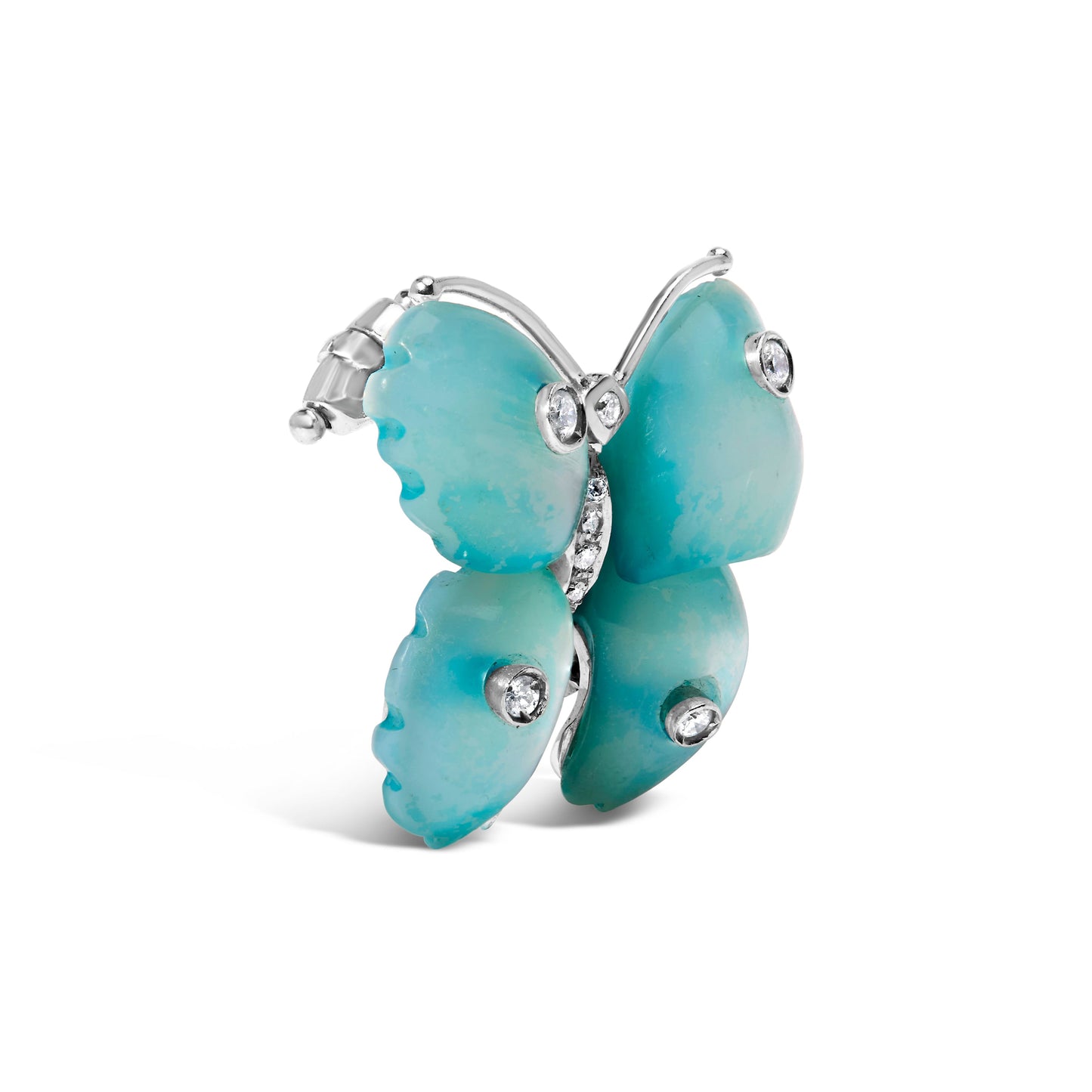 Alfiler de mariposa de madreperla azul en oro blanco de 18 quilates