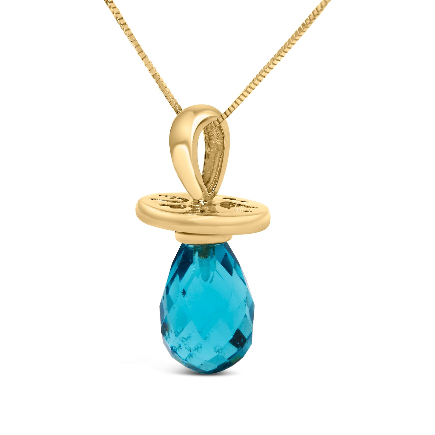 Collar con colgante de chupete de cuarzo azul y oro amarillo de 14 quilates - 18"
