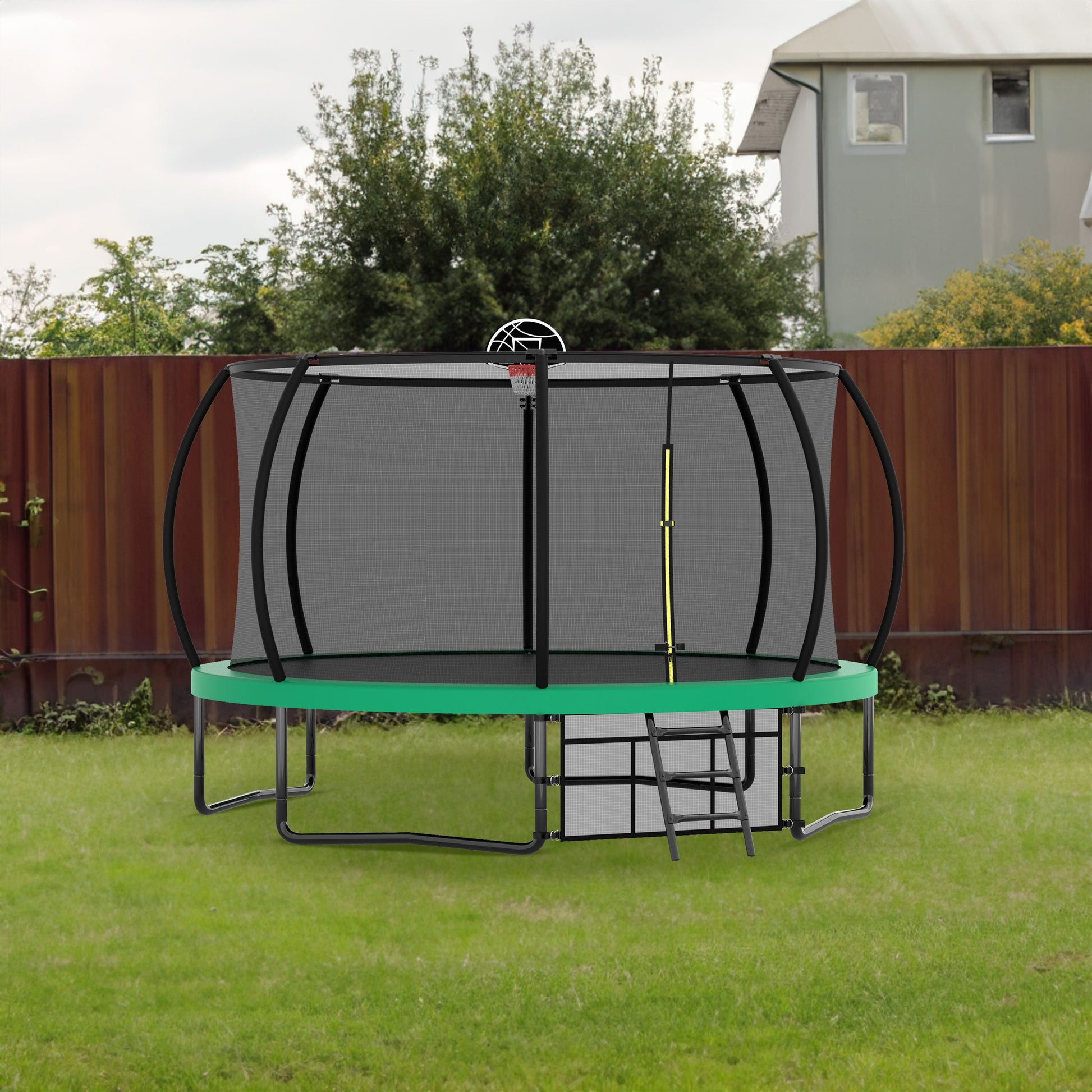 12FT Recreational Kids Trampoline with Safety Enclosure Net & Ladder, Outdoor Recreational Trampolines - Korvel
