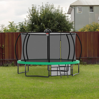 12FT Recreational Kids Trampoline with Safety Enclosure Net & Ladder, Outdoor Recreational Trampolines - Korvel