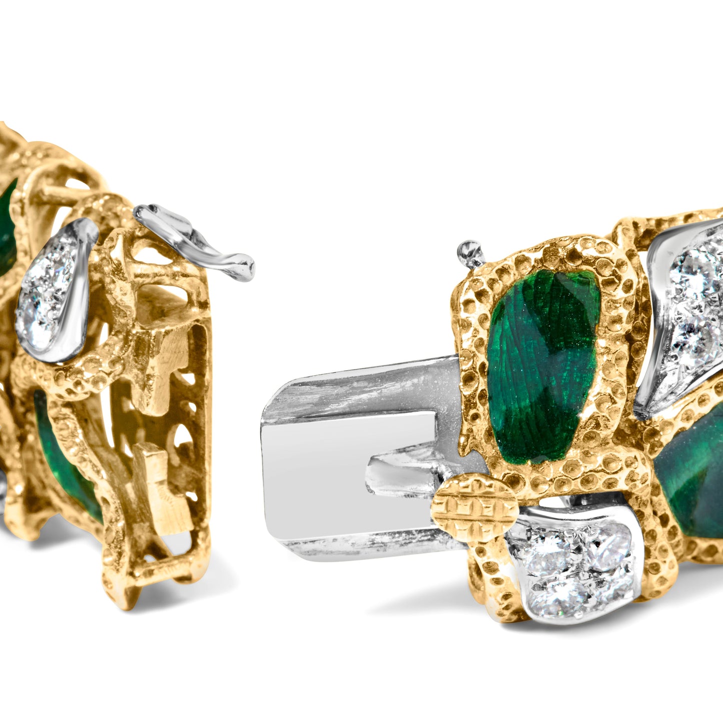 Pulsera de Diamantes y Esmalte Verde de Oro Amarillo de 18K - 7 Pulgadas