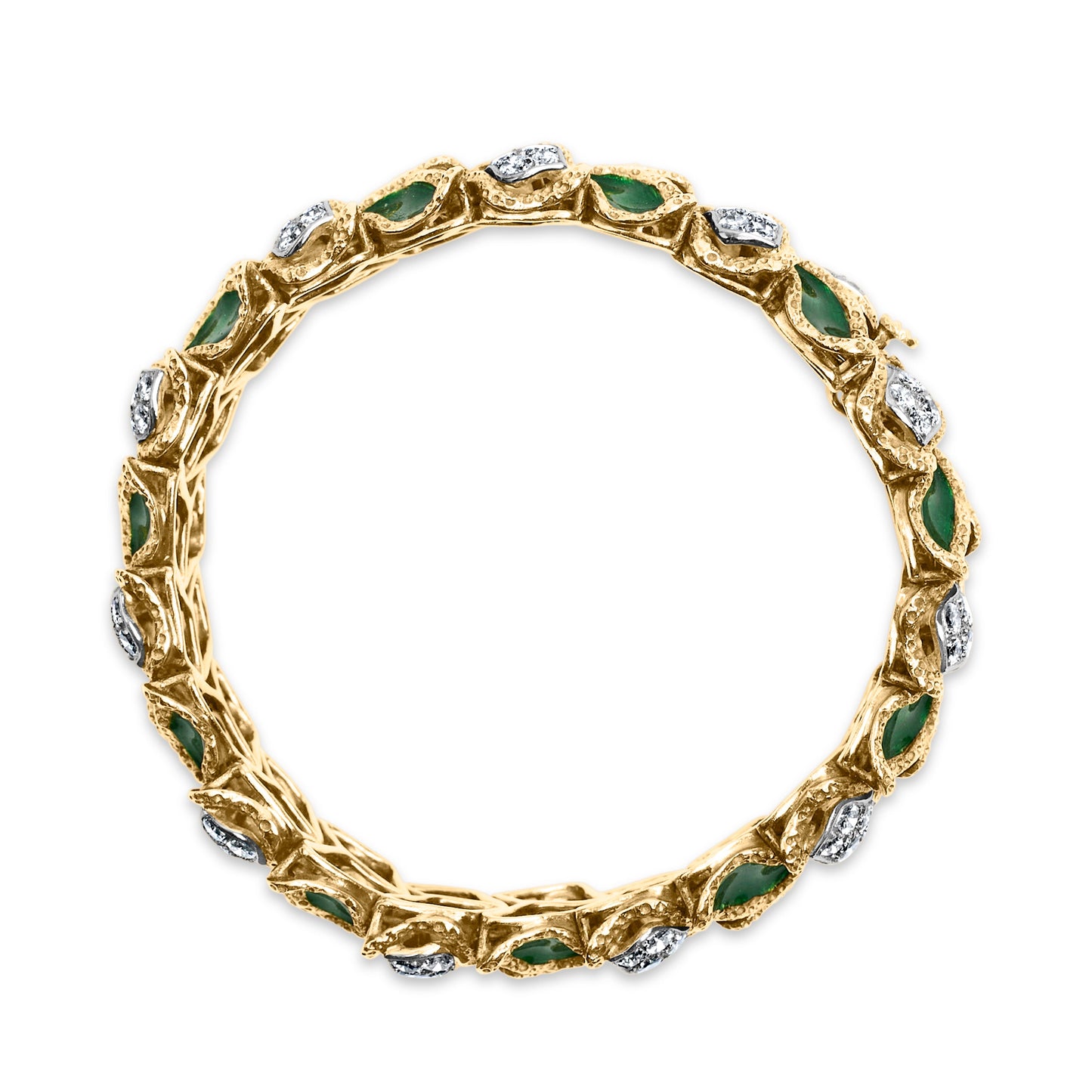 Pulsera de Diamantes y Esmalte Verde de Oro Amarillo de 18K - 7 Pulgadas