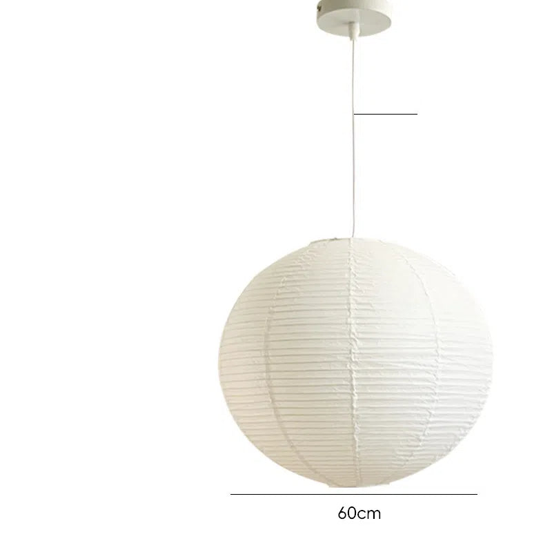 White Japanese style pendant light simple living room round rice paper round LED pendant light - Korvel