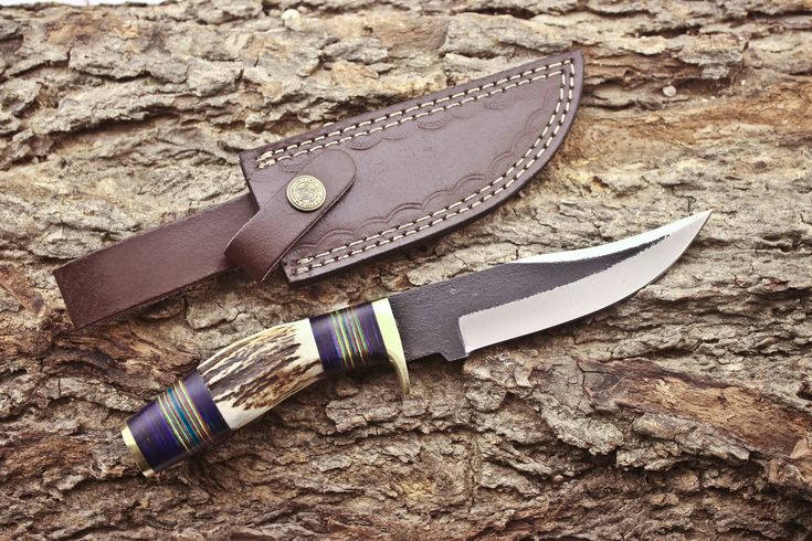 Artisan Crafted 1095 Steel Hunting Knife with Antler & Exotic Wood Handle – 11" | KBS Knives - Korvel