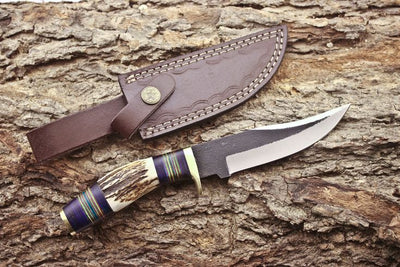 Artisan Crafted 1095 Steel Hunting Knife with Antler & Exotic Wood Handle – 11" | KBS Knives - Korvel