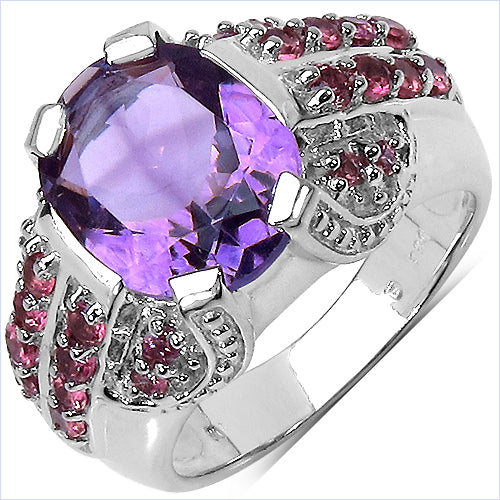 5.37 Carat Genuine Amethyst & Rhodolite Sterling Silver Ring