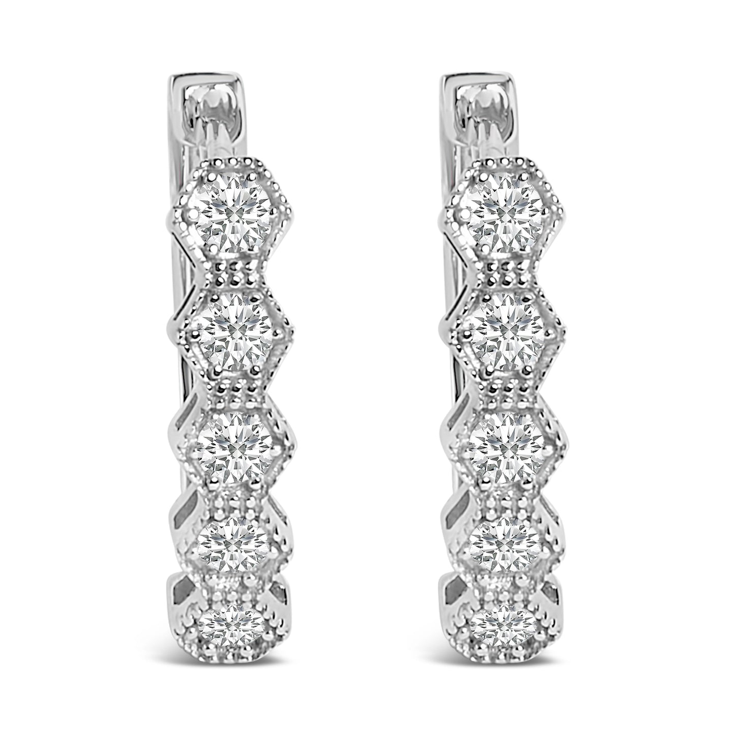 Pendientes de aro zig-zag de diamantes de 1/2 quilate en oro de 14 quilates