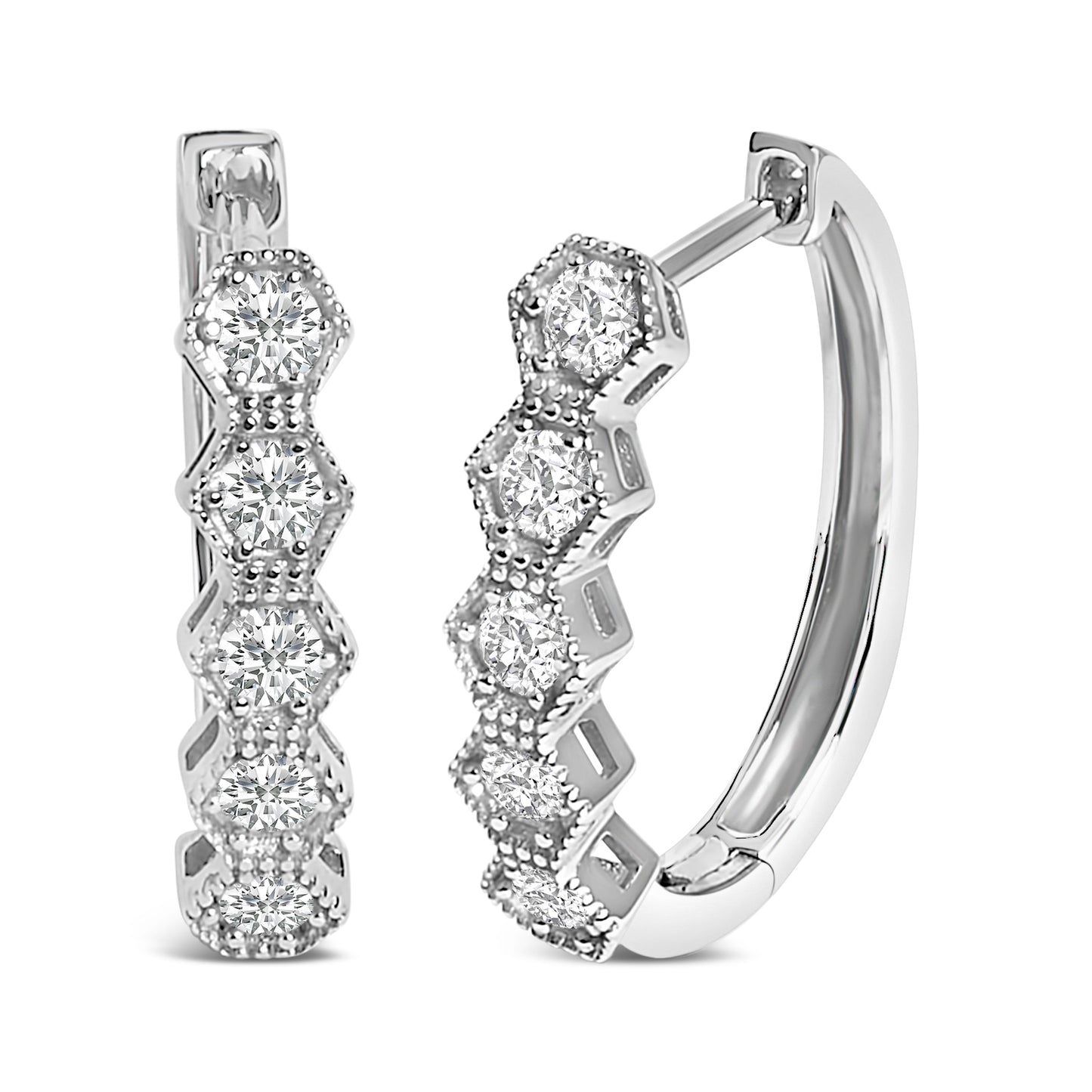 Pendientes de aro zig-zag de diamantes de 1/2 quilate en oro de 14 quilates