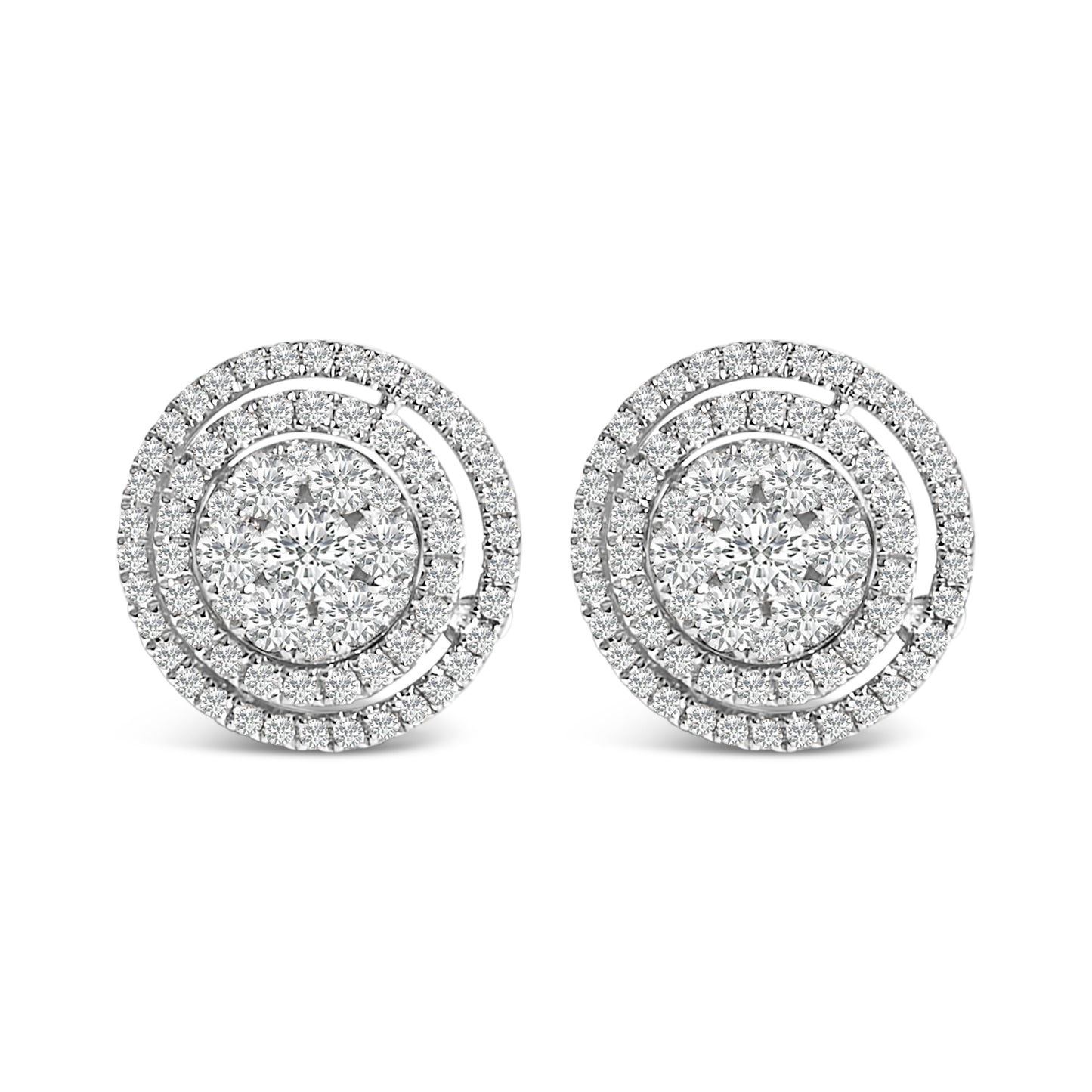 14K Gold Diamond Cluster Double Halo Stud Earrings