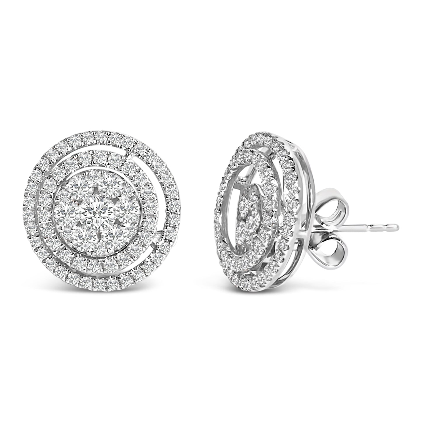 14K Gold Diamond Cluster Double Halo Stud Earrings
