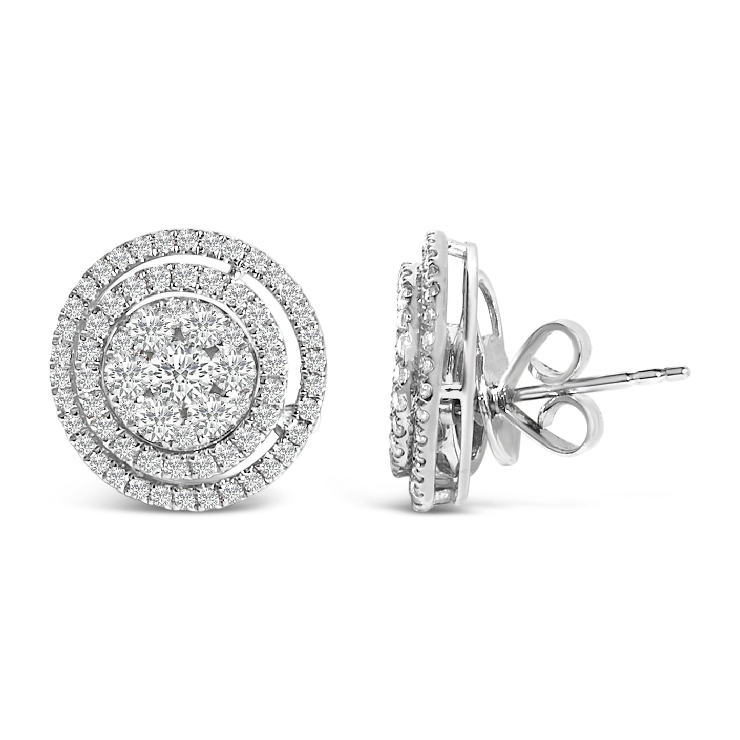 14K Gold Diamond Cluster Double Halo Stud Earrings
