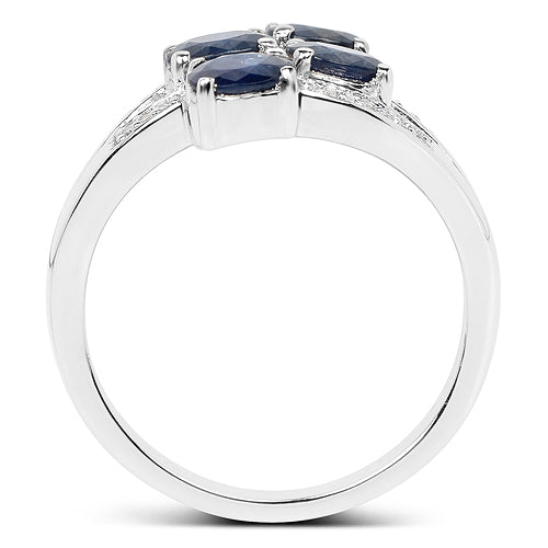 Bague de fiançailles en argent sterling avec saphir bleu de 1,61 carat et diamants