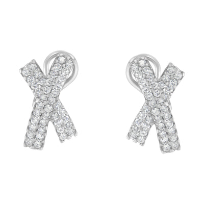 Pendientes de Stud Omega en Forma de X de Diamante de Oro Blanco de 14K