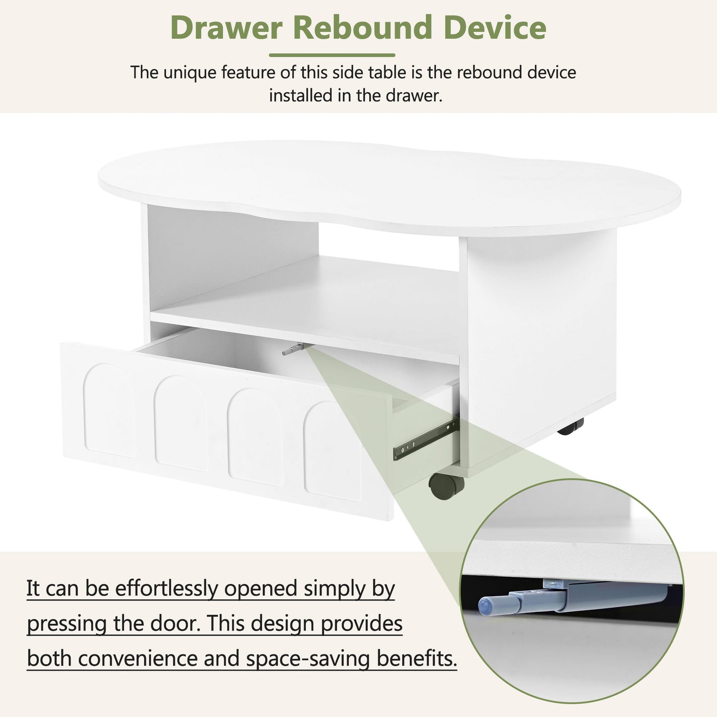 ON-TRANS flexible cream style coffee table with 2 brake wheels, drawers, large storage space, white, 39.37 '' x 23.6 '' - Korvel