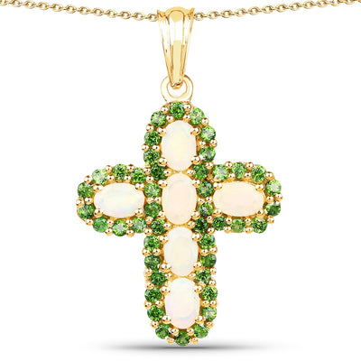 14K Yellow Gold Plated Ethiopian Opal & Chrome Diopside Pendant