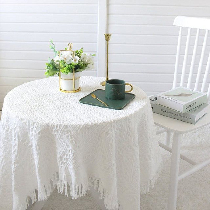 Lace White Tablecloth Ins Style Coffee Table Cloth Art Photo French Retro Knitting - Korvel