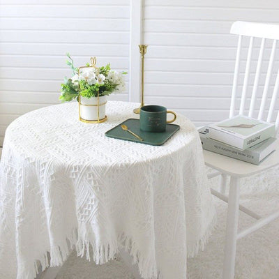 Lace White Tablecloth Ins Style Coffee Table Cloth Art Photo French Retro Knitting - Korvel