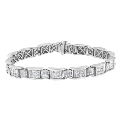Pulsera de Tenis de Diamantes Cortados en Princesa de 5.0 Cttw en Oro Blanco de 14K