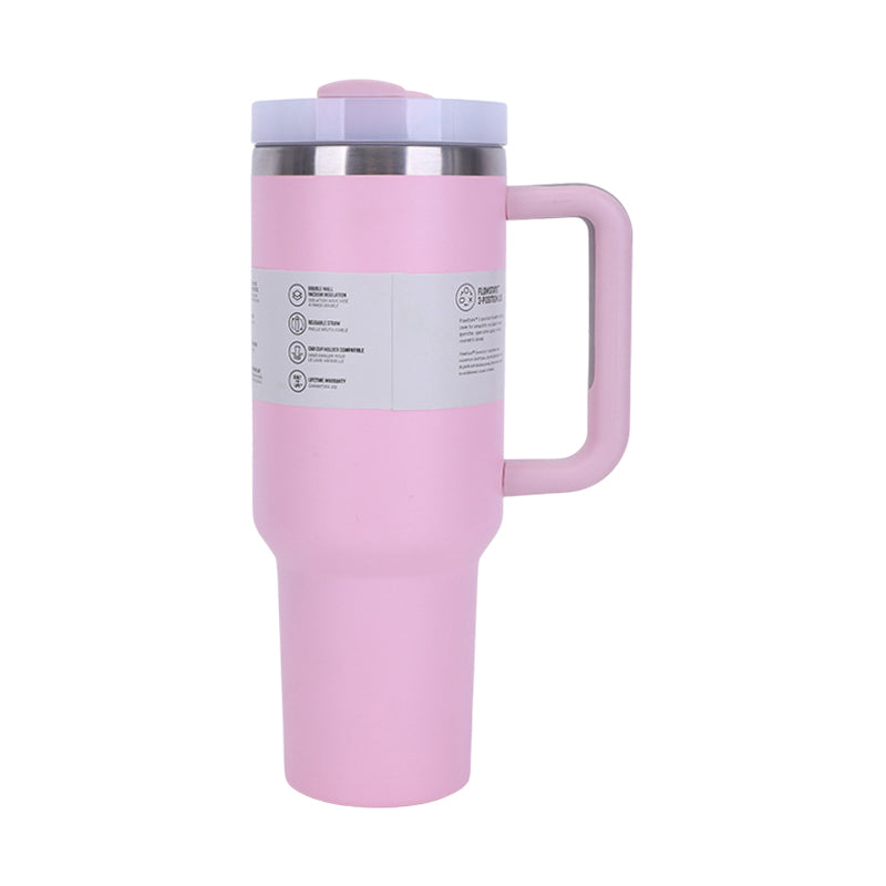 40 oz Insulated Tumbler with Straw, Handle & Lid – Stainless Steel, Hot & Cold Drinks, Fits Car Cup Holders - Korvel