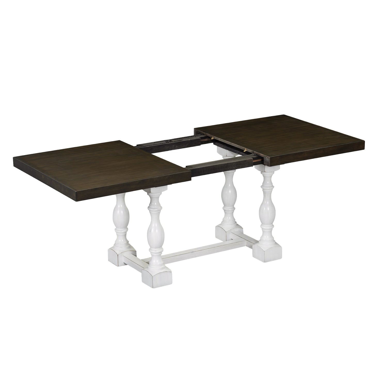 Traditional 6-Piece 78inch Trestle Extendable Dining Table Set with One 18inch Removable Leaf Distressed White - Korvel