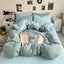 Washed Cotton Solid Color Double Spliced Four-Piece Bedding Set - Sheet, Quilt Cover, Pillowcases for Employee and Dormitory Use - Korvel