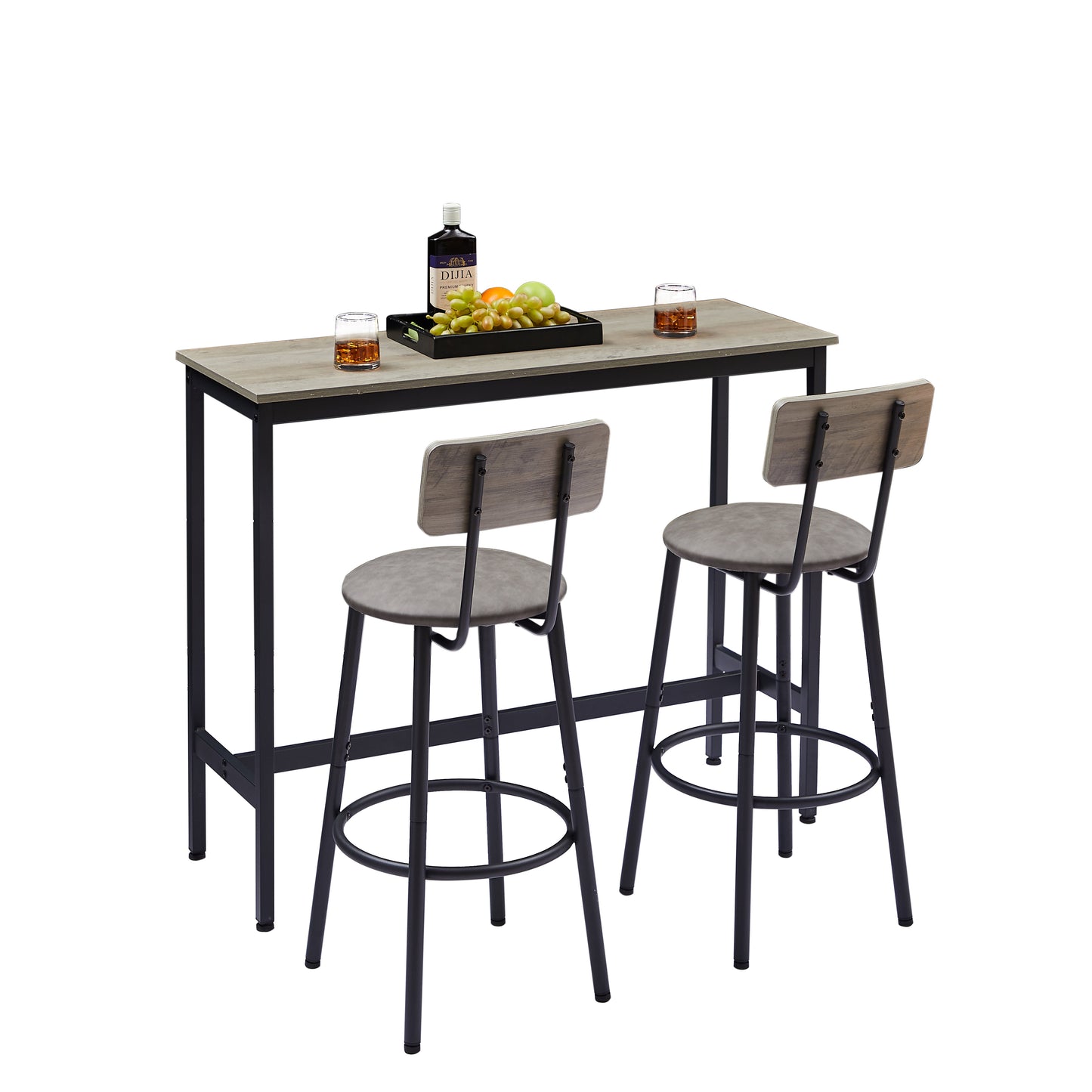 Stylish Grey Bar Table Set with Soft PU Seats and Backrests