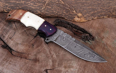 Premium Custom Damascus Steel Hunting Knife – 9" G10, Bone & Rosewood Handle | KBS Knives - Korvel