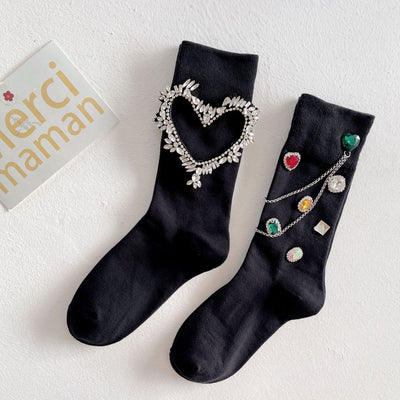 Chaussettes de luxe noires à chaîne empilées pour femmes