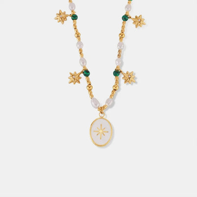Collar de Pendiente Ovalado de Perla de Agua Dulce de Acero de Titanio