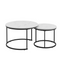 A set of nested 27.6-inch circular coffee tables with a wooden marble patterned tabletop and a sturdy metal frame (white) - Korvel