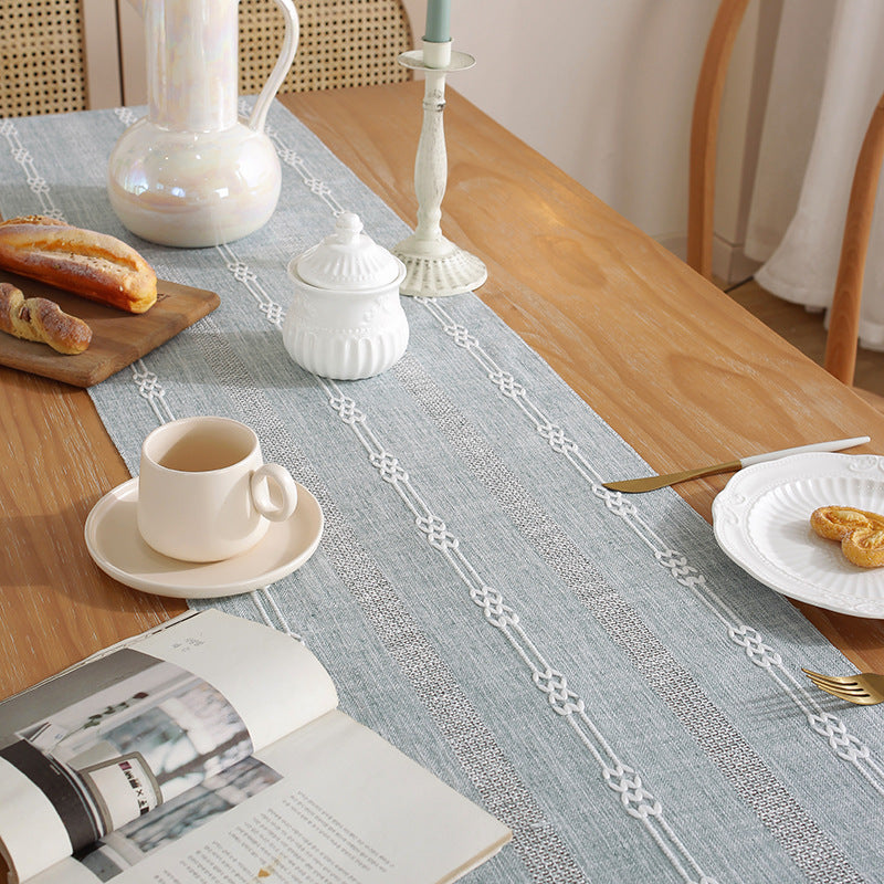 Hand - woven cotton and linen table flag with hollow tassels, suitable for household and rural dining tables - Korvel