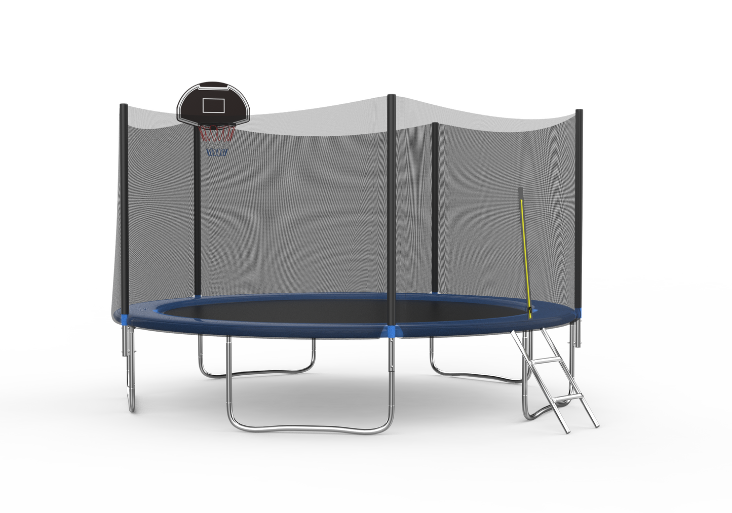 14 FT TRAMPOLINE OUTSIDE SAFETY NET WITH BASKETBALL HOOP - Korvel