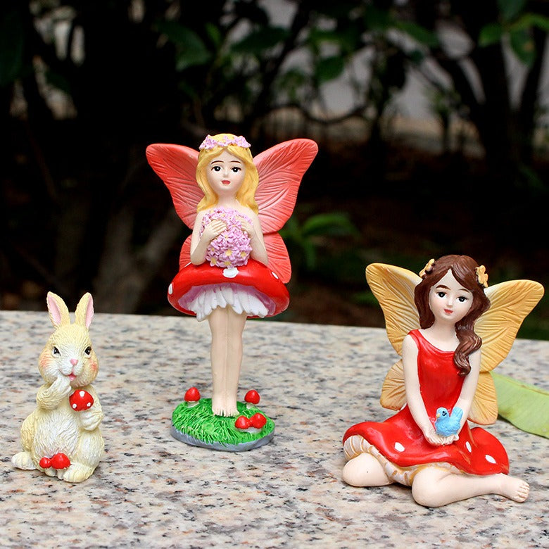 Creative resin elf statue with mushroom flower fairy ornaments - Korvel