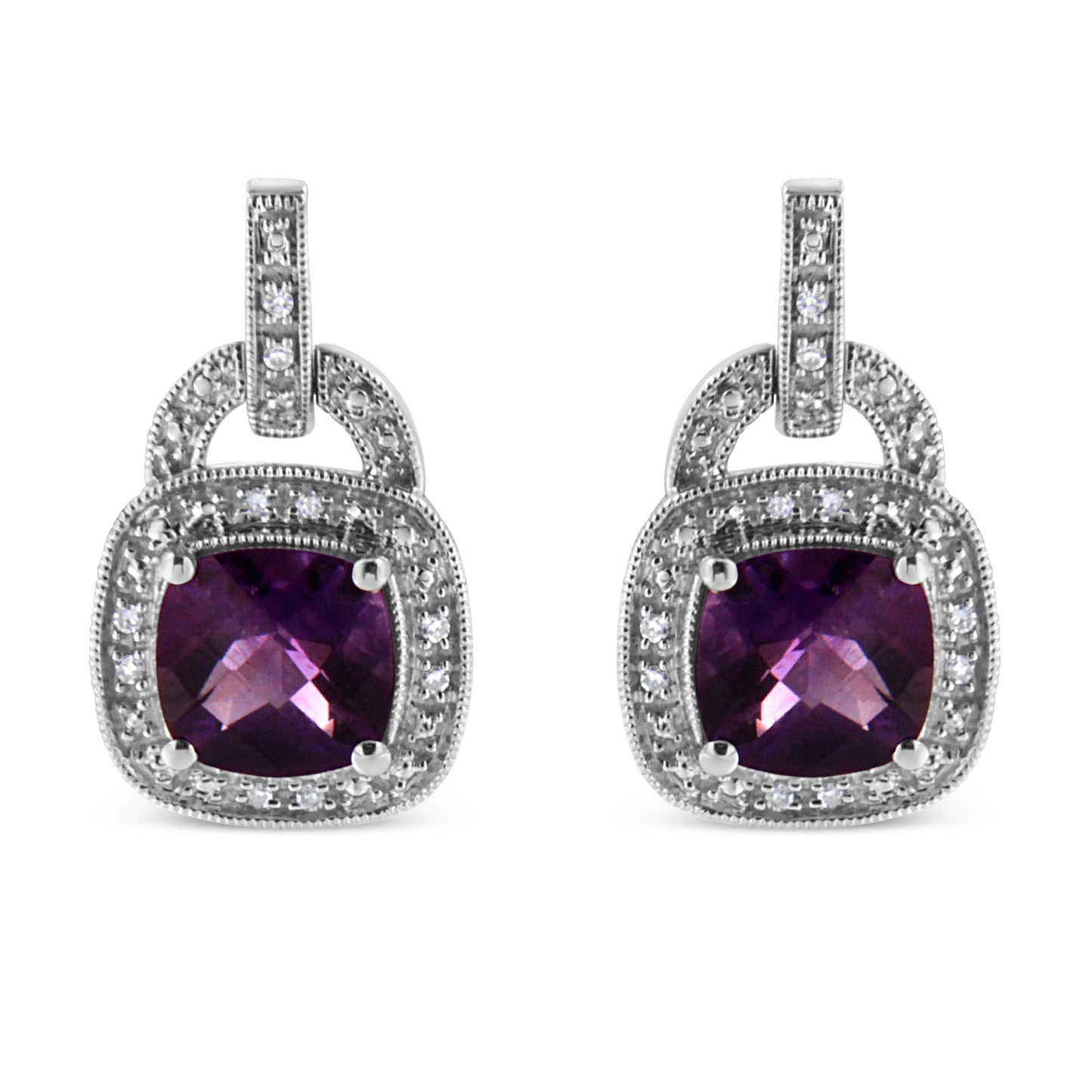 .925 Sterling Silver Amethyst & Diamond Accent Dangle Earrings