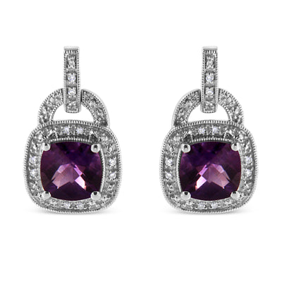 Pendientes colgantes de amatista y diamante en plata esterlina .925