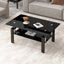 Black Tempered Glass Coffee Table, 2 Layer Storage Tea Table - Korvel