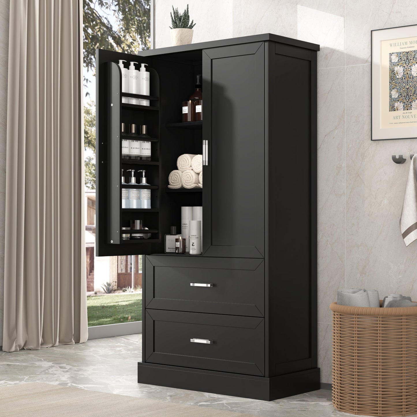 Elegant Tall Bathroom Storage Cabinet with Adjustable Shelf