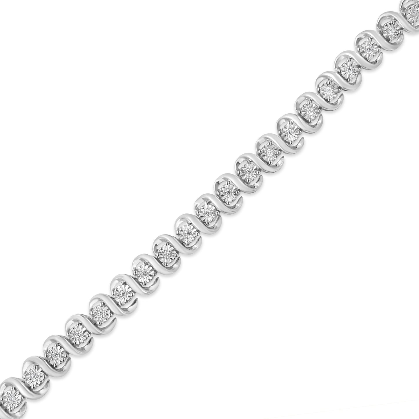 Bracelet de tennis en argent sterling .925 avec diamants en réglage miracle "S" - 7,25"