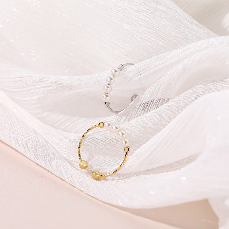 Retro imitation pearl ring women's magic decoration ring pure silver joint ring - Korvel