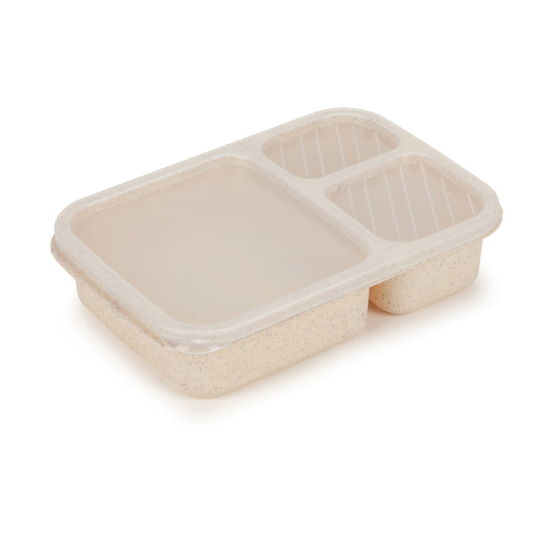 Microwaveable rectangular wheat straw compartment lunch box fresh-keeping lunch box - Korvel