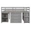 Low Study Full Loft Bed with Cabinet Shelves and Rolling Portable Desk Multiple Functions Bed- Gray - Korvel