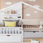Twin Size House Bed with Upholstered Sofa and Charging Station