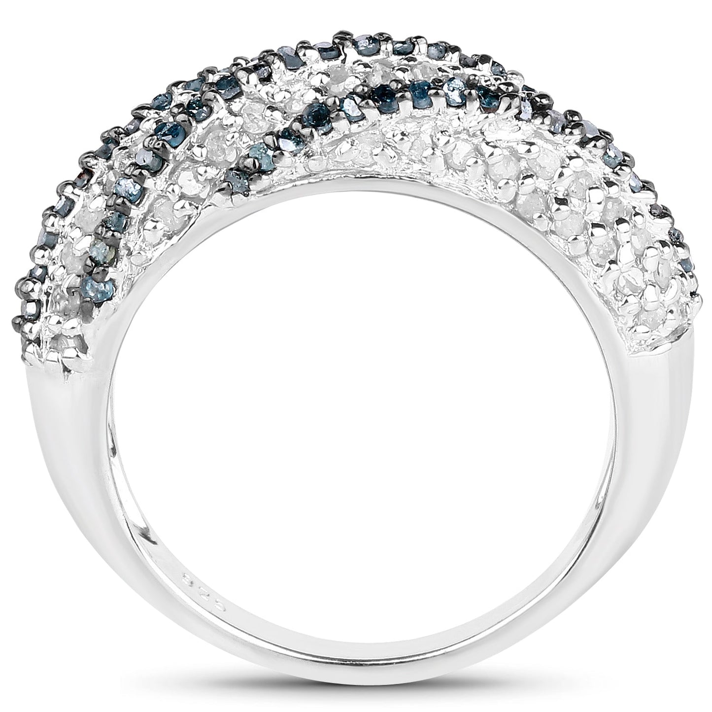 1.25 Carat Blue & White Diamond Sterling Silver Engagement Ring