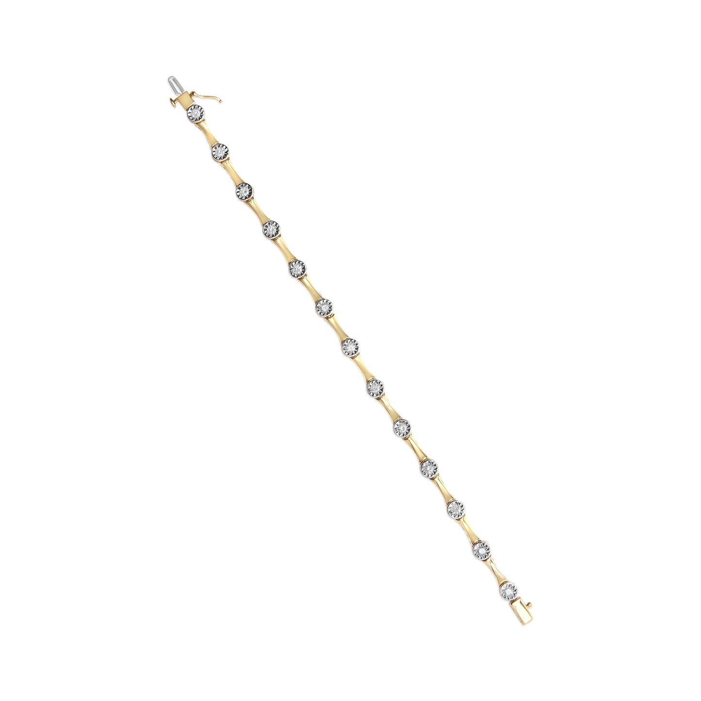 Bracelet en argent sterling plaqué or jaune 10K avec sertissage en diamant - Taille 7"