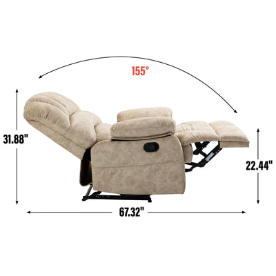 Large Manual Recliner Chair in Beige Fabric