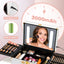 Portable makeup case, travel makeup bag with LED mirror, locked makeup storage box, brush holder, divider, rechargeable, white - Korvel